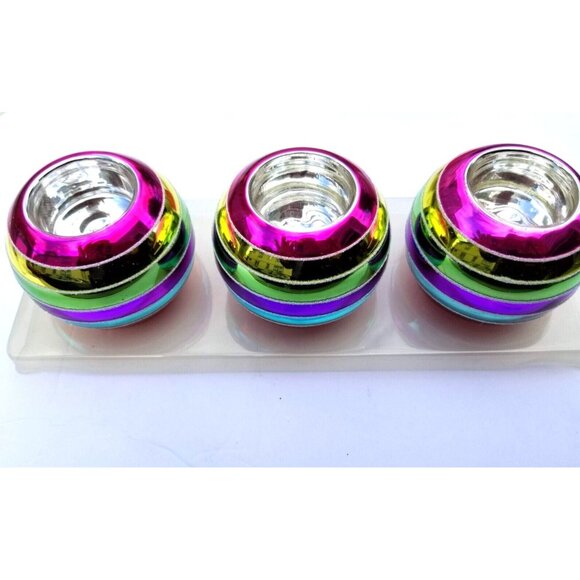 JCP Mercury Glass Votive Holders Set Of 3 Multicolor Stripe Tea Light Holder NEW - Picture 2 of 5